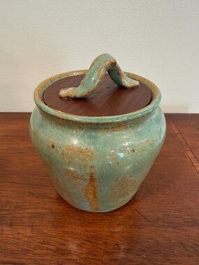 Handmade Turquoise Glazed Ceramic Jar with Lid